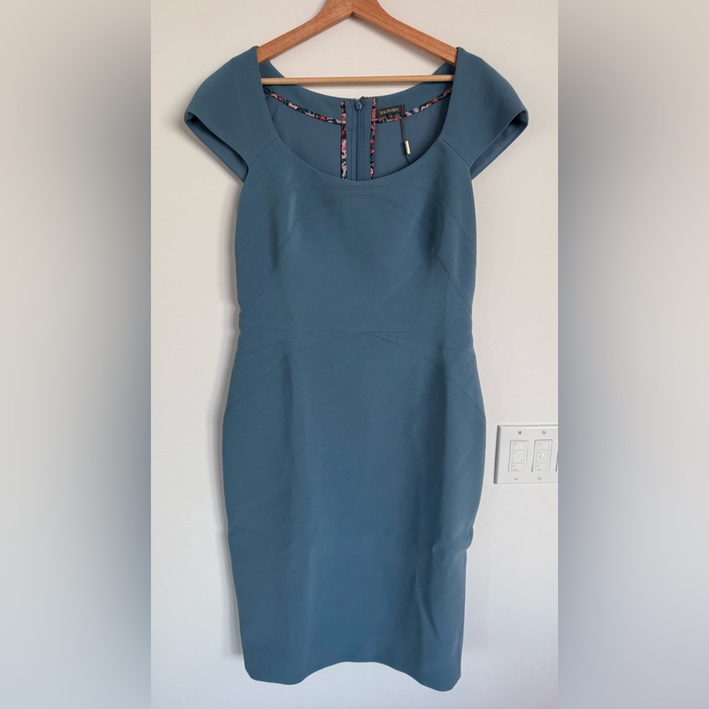 NWT Zac Posen Ocean Blue Fitted Scoop Neck Midi Dress sz 12